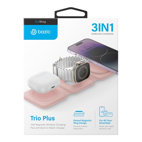 EnergEA Беспроводное СЗУ Bazic GoMag Trio PLUS magnetic wireless foldable 15W Pink
