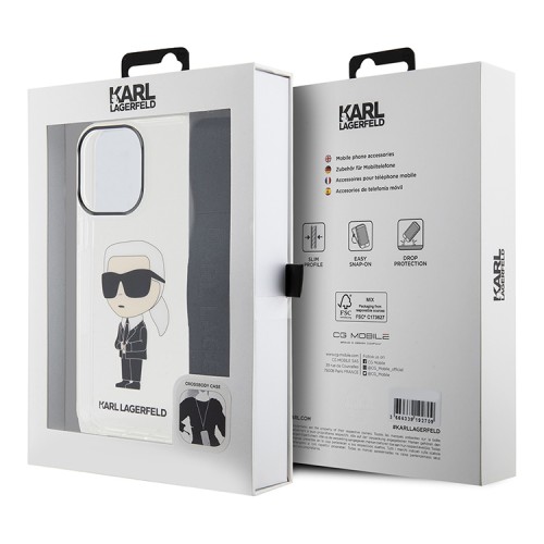Karl Lagerfeld для iPhone 13 Pro Max чехол Crossbody PC/TPU NFT Karl Ikonik + Big Strap Hard Transparent