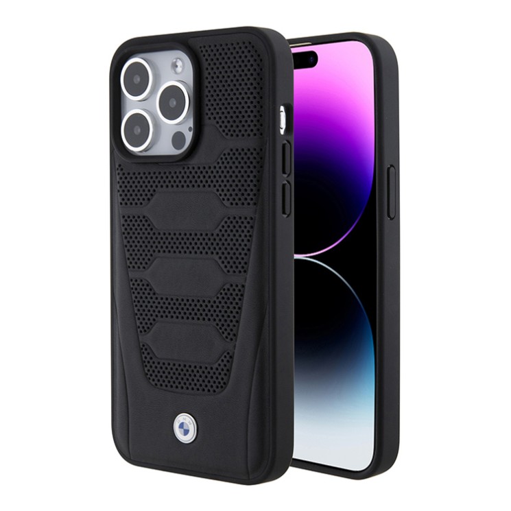 BMW для iPhone 15 Pro Max чехол Signature Leather Perforated Seats pattern Hard Black (MagSafe)