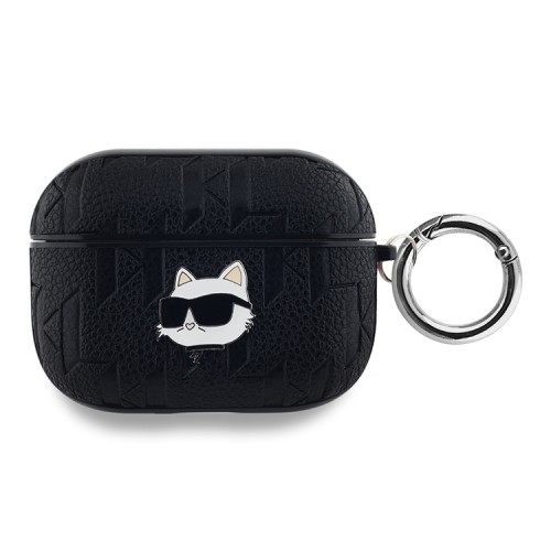 Karl Lagerfeld для Airpods Pro чехол PU Saffiano Monogram with ring NFT Metal Head Choupette Black