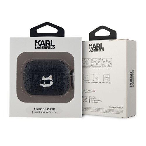 Karl Lagerfeld для Airpods Pro чехол PU Saffiano Monogram with ring NFT Metal Head Choupette Black