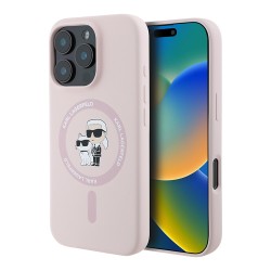 Karl Lagerfeld для iPhone 16 Pro Max чехол Liquid Silicone NFT Karl&Choupette Pink (MagSafe)
