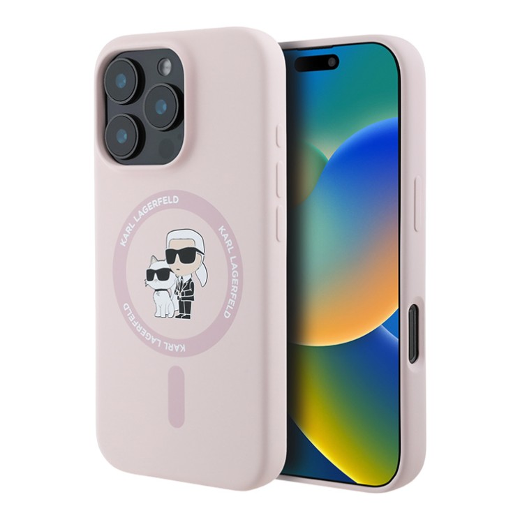Karl Lagerfeld для iPhone 16 Pro Max чехол Liquid Silicone NFT Karl&Choupette Pink (MagSafe)