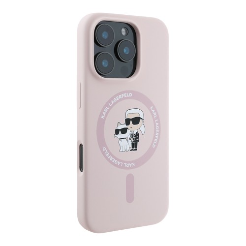 Karl Lagerfeld для iPhone 16 Pro Max чехол Liquid Silicone NFT Karl&Choupette Pink (MagSafe)