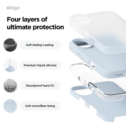 Elago для iPhone 16 чехол Soft silicone (Liquid) Light Blue
