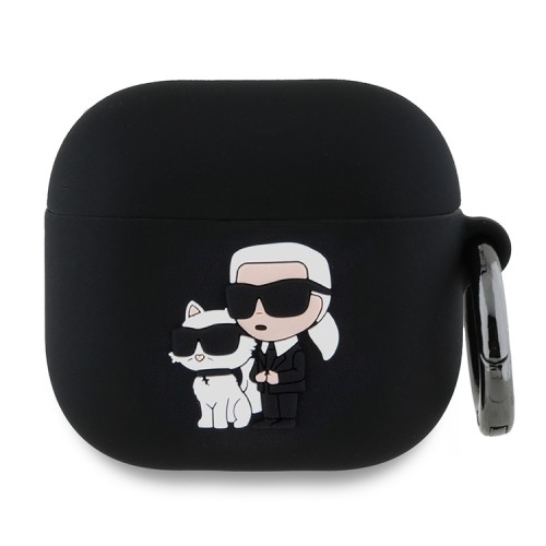 Karl Lagerfeld для Airpods 4 чехол Silicone case with ring NFT Karl & Choupette Black
