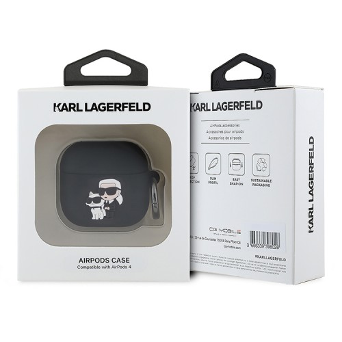 Karl Lagerfeld для Airpods 4 чехол Silicone case with ring NFT Karl & Choupette Black