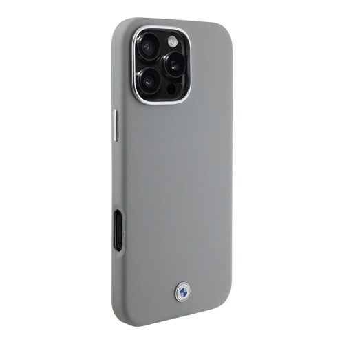 BMW для iPhone 16 Pro чехол Signature PU Full Wrapped Metal logo & Camera Hard Grey (MagSafe)