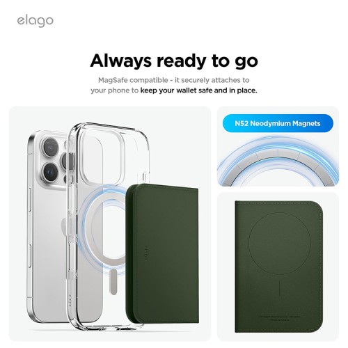 Elago магнитный бумажник MagSafe Card Pocket PU Leather Dark Green