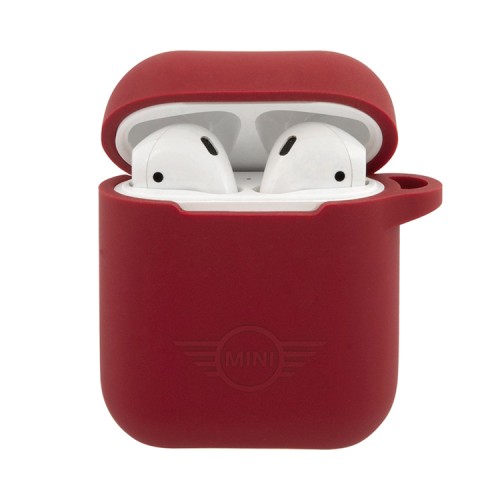 Чехол MINI Liquid silicone Laser logo с кольцом для Airpods 1/2, красный