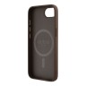 Guess для iPhone 16e чехол PU 4G with Round Patch Metal logo Hard Brown (MagSafe)