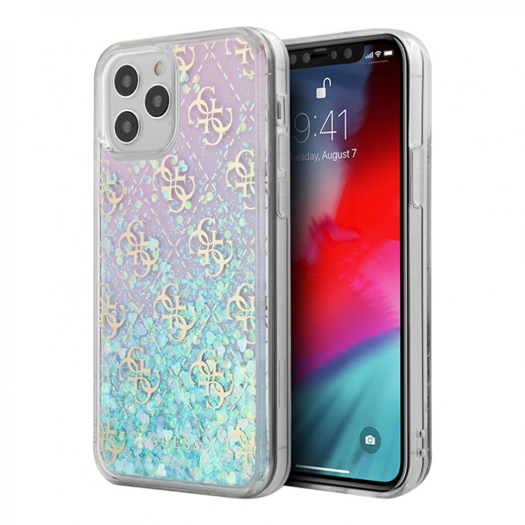 Чехол Guess Liquid Glitter 4G Hard Iridescent для iPhone 12 Pro Max, розовый