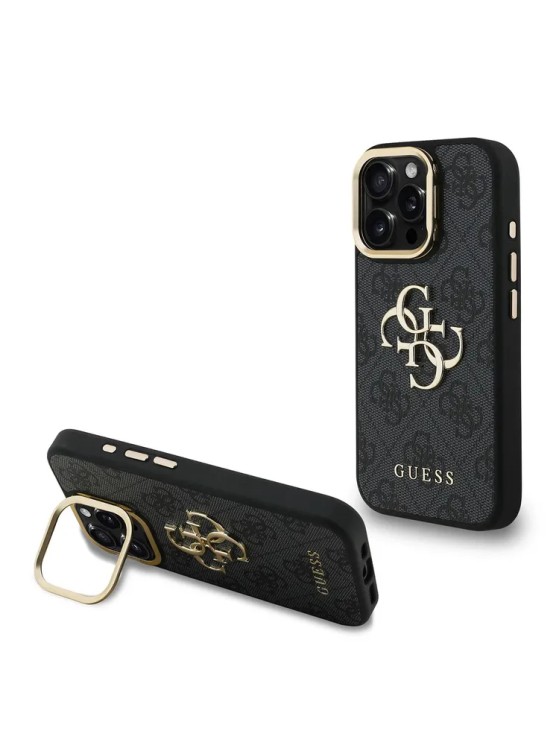 Guess для iPhone 15 Pro Max чехол PU 4G Big metal logo and Camera Stand Hard Black