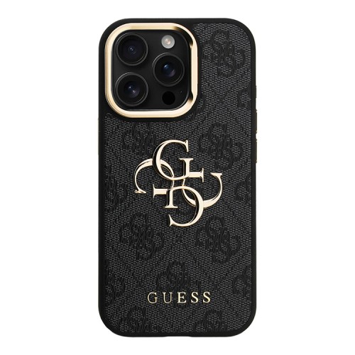 Guess для iPhone 15 Pro Max чехол PU 4G Big metal logo and Camera Stand Hard Black