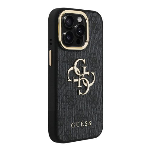 Guess для iPhone 15 Pro Max чехол PU 4G Big metal logo and Camera Stand Hard Black