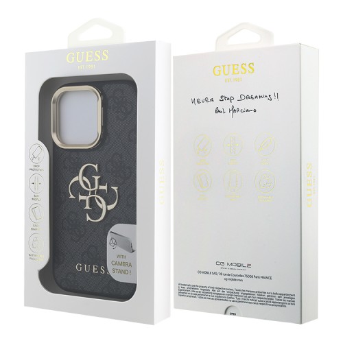 Guess для iPhone 15 Pro Max чехол PU 4G Big metal logo and Camera Stand Hard Black