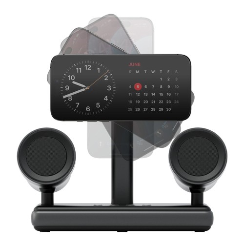 Energea Беспроводное СЗУ +Аудио MagAudio Stand 2in1 QI2 wireless MagSafe charger +Stereo speaker Gunmetal