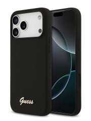 Guess для iPhone 17 Pro чехол Liquid silicone Gold metal logo Hard Black (MagSafe)