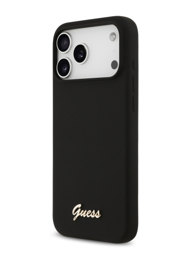 Guess для iPhone 17 Pro чехол Liquid silicone Gold metal logo Hard Black (MagSafe)