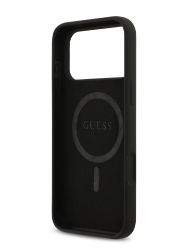 Guess для iPhone 17 Pro чехол Liquid silicone Gold metal logo Hard Black (MagSafe)
