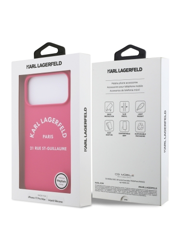 Karl Lagerfeld для iPhone 17 Pro Max чехол Liquid silicone RSG logo Hard Fuchsia (MagSafe)