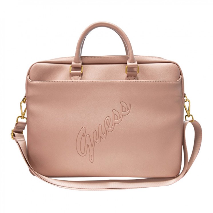Сумка Guess Saffiano Script logo Bag для ноутбука до 15 дюймов, розовая