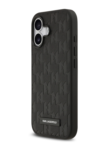 Karl Lagerfeld для iPhone 17 чехол PU Saffiano Monogram Metal Plate logo Hard Black (MagSafe)