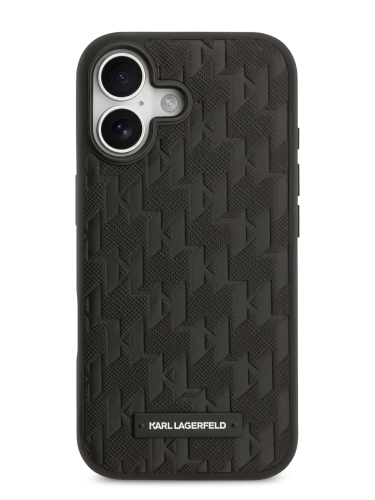 Karl Lagerfeld для iPhone 17 чехол PU Saffiano Monogram Metal Plate logo Hard Black (MagSafe)