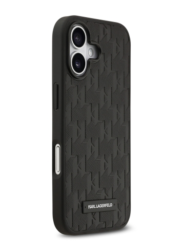 Karl Lagerfeld для iPhone 17 чехол PU Saffiano Monogram Metal Plate logo Hard Black (MagSafe)