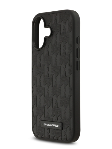 Karl Lagerfeld для iPhone 17 чехол PU Saffiano Monogram Metal Plate logo Hard Black (MagSafe)