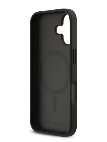 Karl Lagerfeld для iPhone 17 чехол PU Saffiano Monogram Metal Plate logo Hard Black (MagSafe)