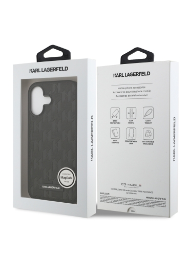 Karl Lagerfeld для iPhone 17 чехол PU Saffiano Monogram Metal Plate logo Hard Black (MagSafe)