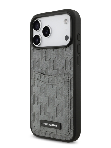 Karl Lagerfeld для iPhone 17 Pro Max чехол PU Saffiano Monogram with Cardslot Hard Silver