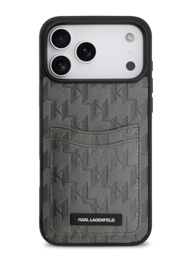 Karl Lagerfeld для iPhone 17 Pro Max чехол PU Saffiano Monogram with Cardslot Hard Silver