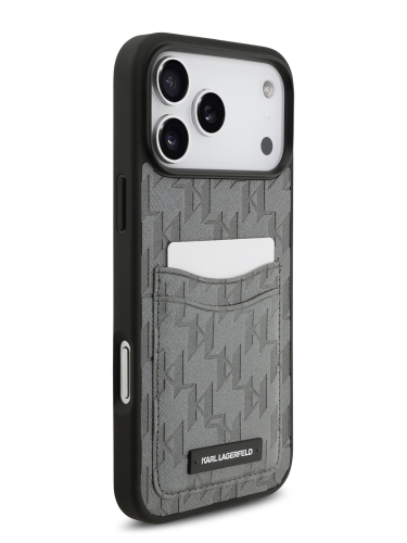 Karl Lagerfeld для iPhone 17 Pro Max чехол PU Saffiano Monogram with Cardslot Hard Silver
