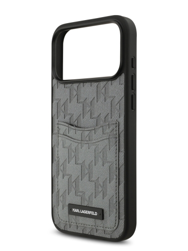 Karl Lagerfeld для iPhone 17 Pro Max чехол PU Saffiano Monogram with Cardslot Hard Silver