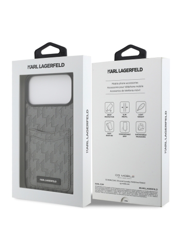 Karl Lagerfeld для iPhone 17 Pro Max чехол PU Saffiano Monogram with Cardslot Hard Silver