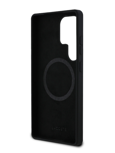 Lacoste для Galaxy S25 Ultra чехол Liquid silicone Silver Croc Metal logo Hard Black (MagSafe)