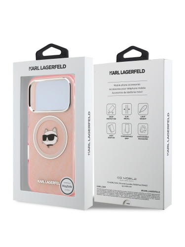 Karl Lagerfeld для iPhone 17 Pro Max чехол IML NFT Choupette Head on logo Metal Cam Hard Pink (MagSafe)