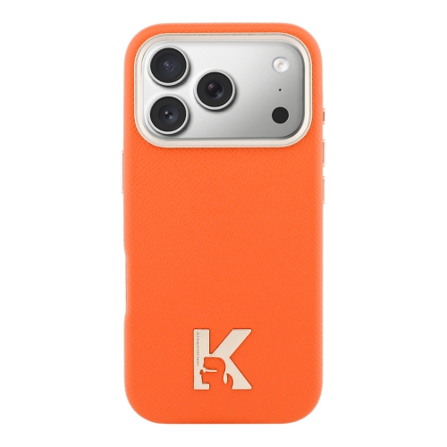 Karl Lagerfeld для iPhone 17 Pro Max чехол PU Full Wrapped K HEAD Metal logo & Cam Hard Orange (MagSafe)