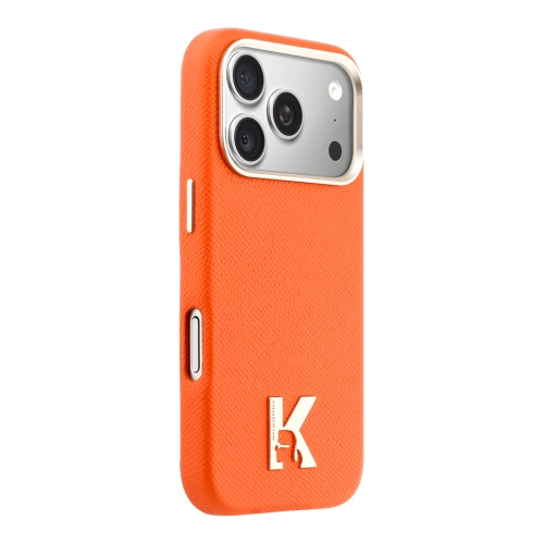 Karl Lagerfeld для iPhone 17 Pro Max чехол PU Full Wrapped K HEAD Metal logo & Cam Hard Orange (MagSafe)