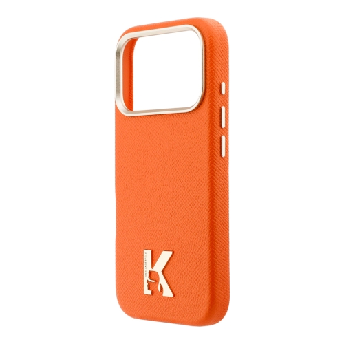 Karl Lagerfeld для iPhone 17 Pro Max чехол PU Full Wrapped K HEAD Metal logo & Cam Hard Orange (MagSafe)