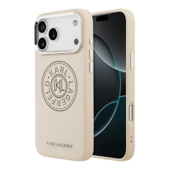 Karl Lagerfeld для iPhone 17 Pro чехол PU Perforated Round logo Metal camera Hard Beige (MagSafe)