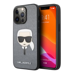 Чехол Lagerfeld PU Saffiano Karl&#039;s Head Hard для iPhone 13 Pro, серебристый
