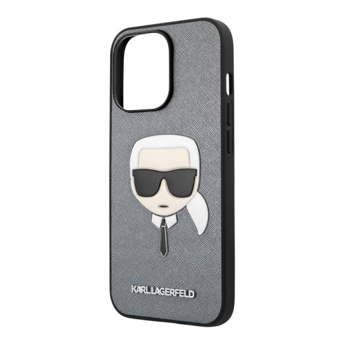 Чехол Lagerfeld PU Saffiano Karl's Head Hard для iPhone 13 Pro, серебристый