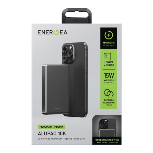 Energea АКБ AluPac 10K (CCC), 10000W MagSafe 15W USB-C 20W Ultra Light Aluminium Gunmetal