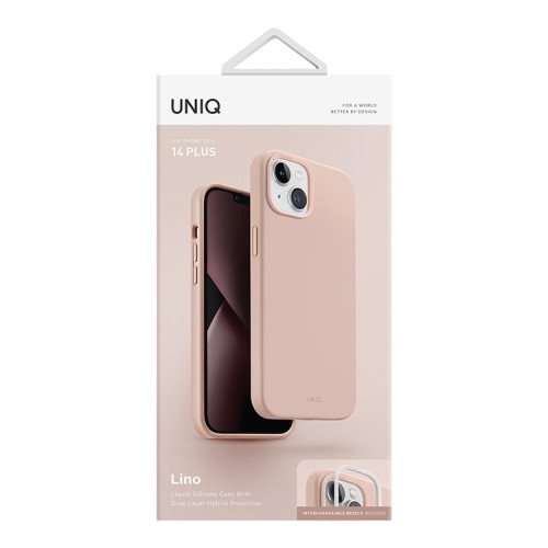 Силиконовый чехол Uniq LINO для iPhone 14 Plus, розовый