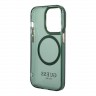 Чехол Guess Metal outline Hard Translucent для iPhone 14 Pro, зеленый/золотой (MagSafe)