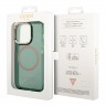 Чехол Guess Metal outline Hard Translucent для iPhone 14 Pro, зеленый/золотой (MagSafe)