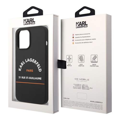 Чехол Lagerfeld Liquid silicone RSG logo Hard для iPhone 14 Pro Max, черный (MagSafe)